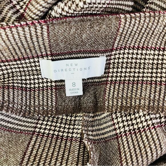 New Directions brown white burgundy plaid preppy stretchy pants 8 - Picture 6 of 7